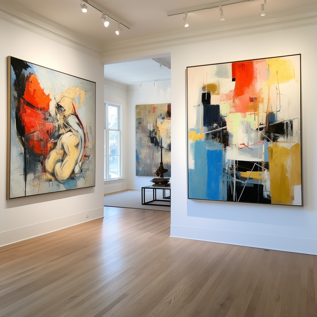 A Picture of a Museum With Abstract Artworks Canvases On Display