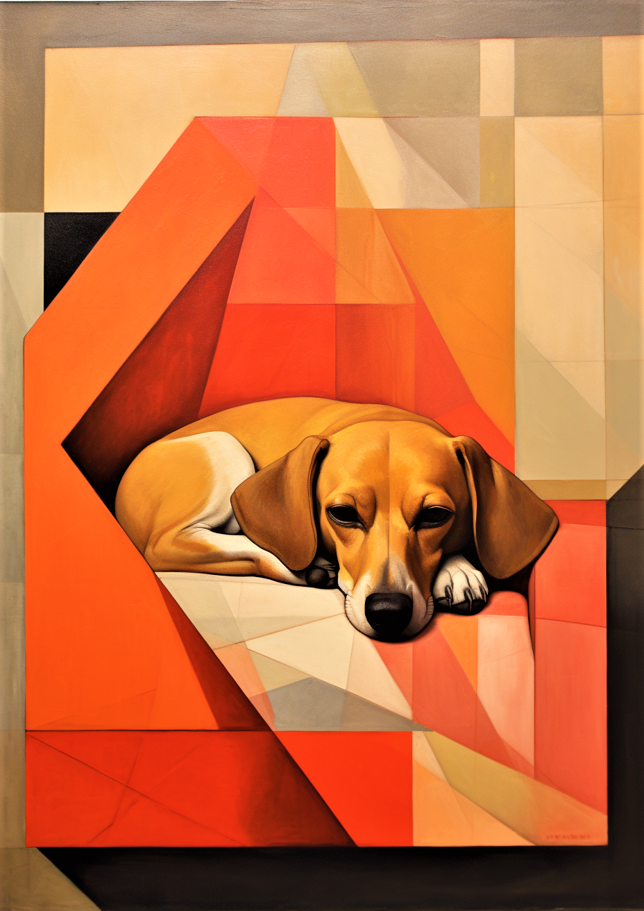 Ginger Dog Sleeping On Abstract Geometric Forms