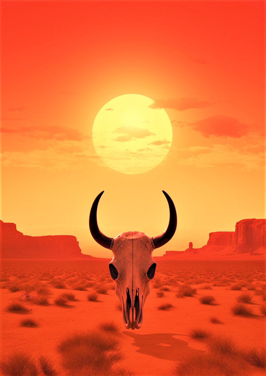 Cattle Scull in Desert Sunset