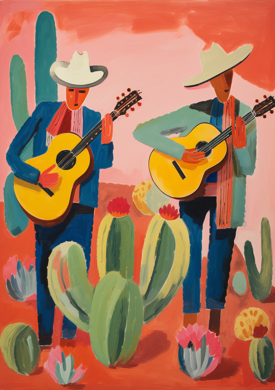 Two Abstract Mexican Musicians In the Desert