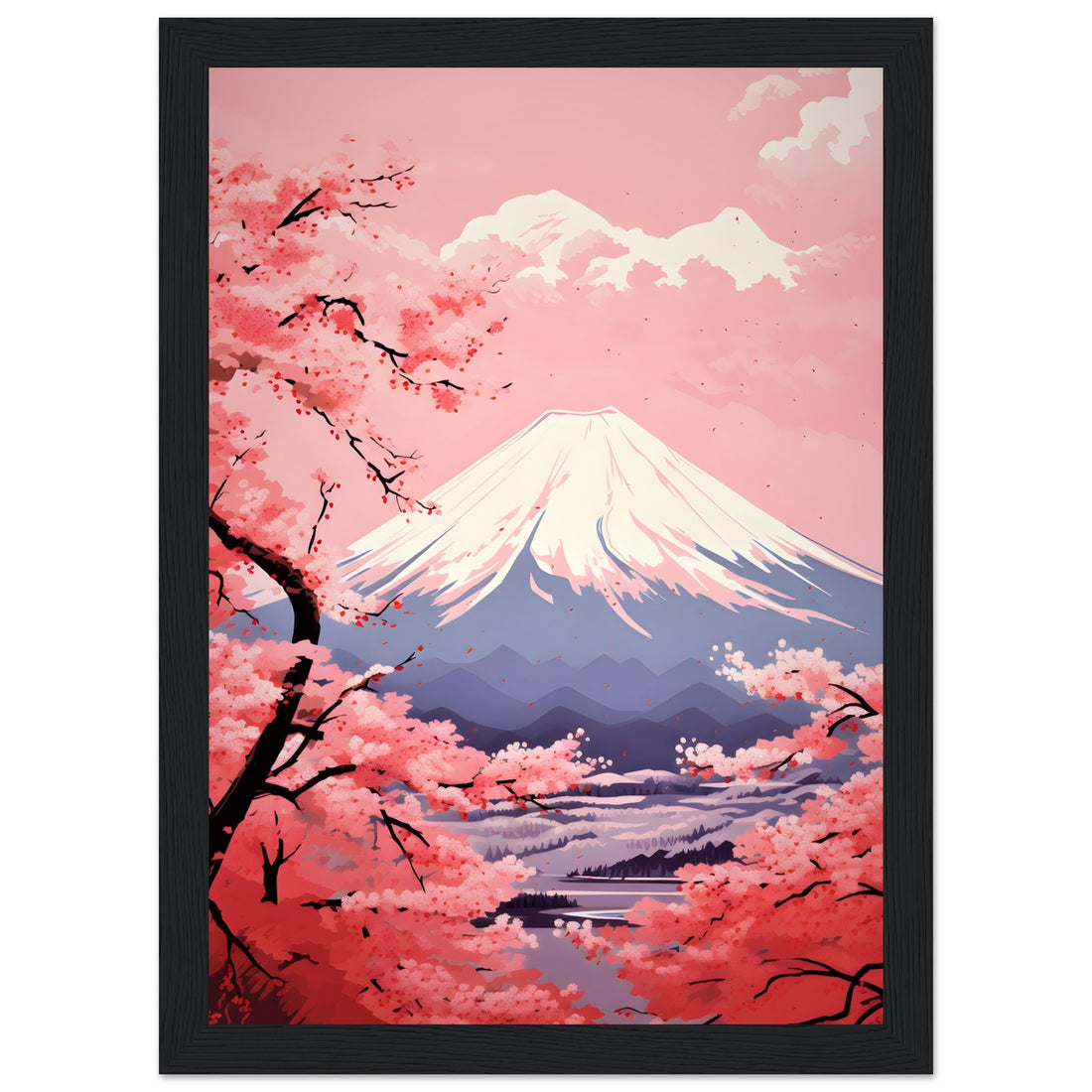 Pink Sakura Bloom and Mount Fuji Wall Art