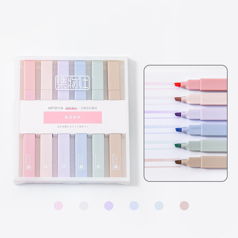 Jiwushe Soft-Tip Highlighter Morandi Pastel Marker Pen Large-Capacity Students Use Color To Draw Key Markers