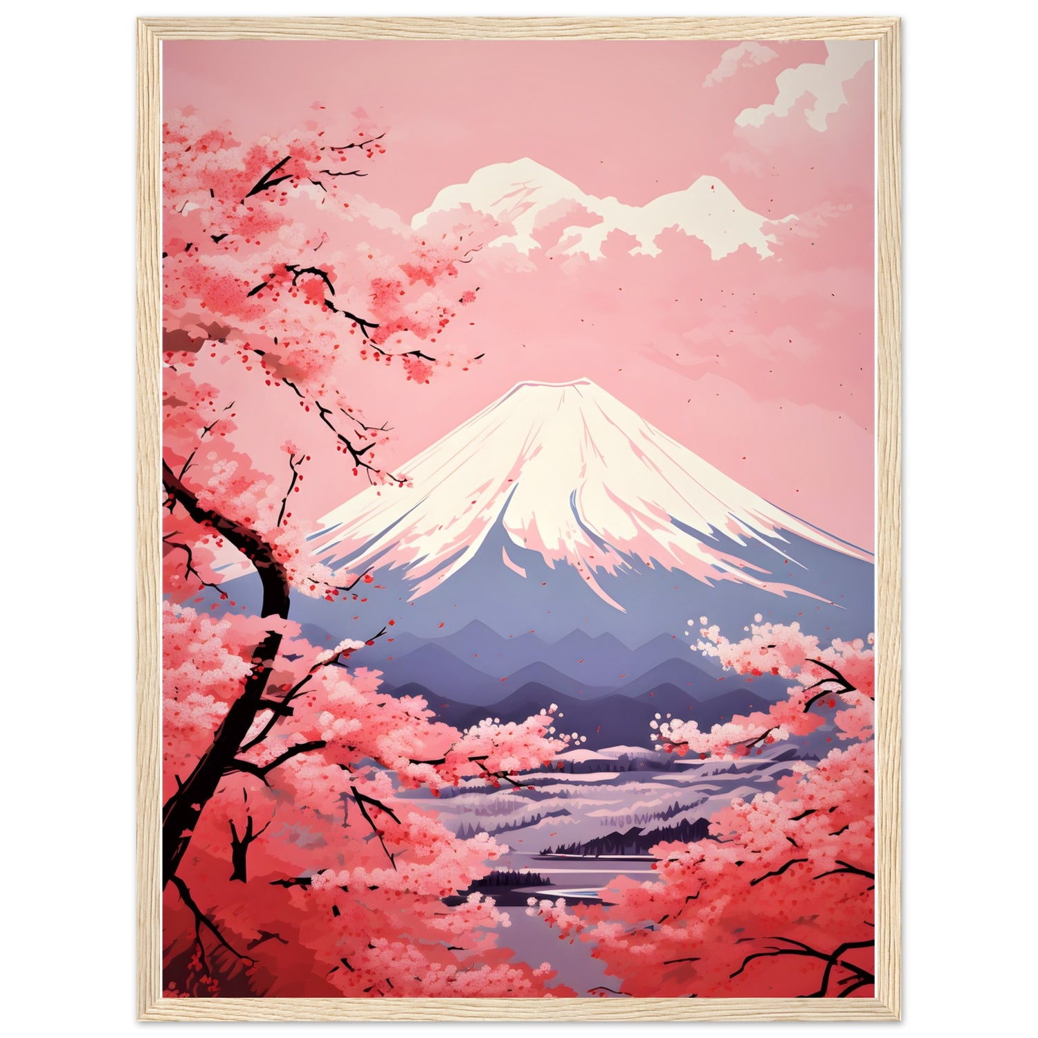 Pink Sakura Bloom and Mount Fuji Wall Art