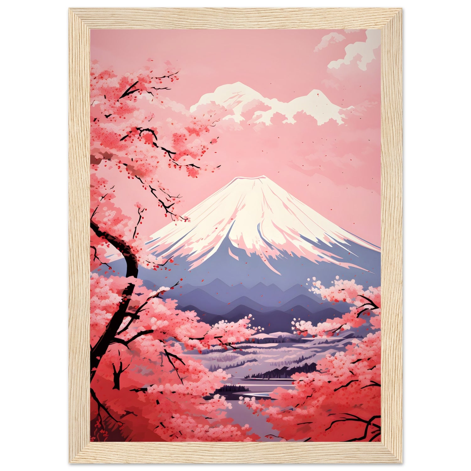 Pink Sakura Bloom and Mount Fuji Wall Art