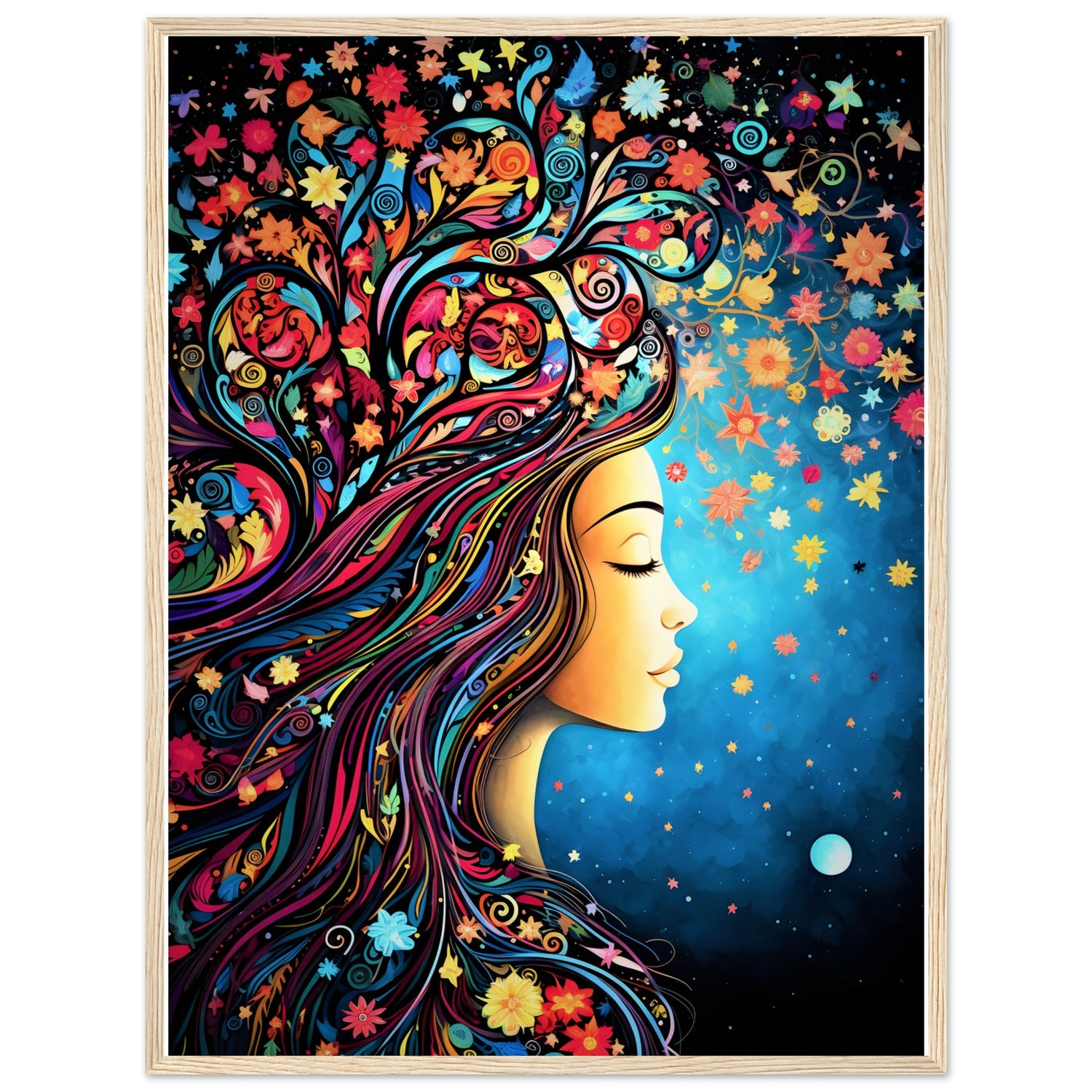 Floral Tree Art Girl Character Wall Art