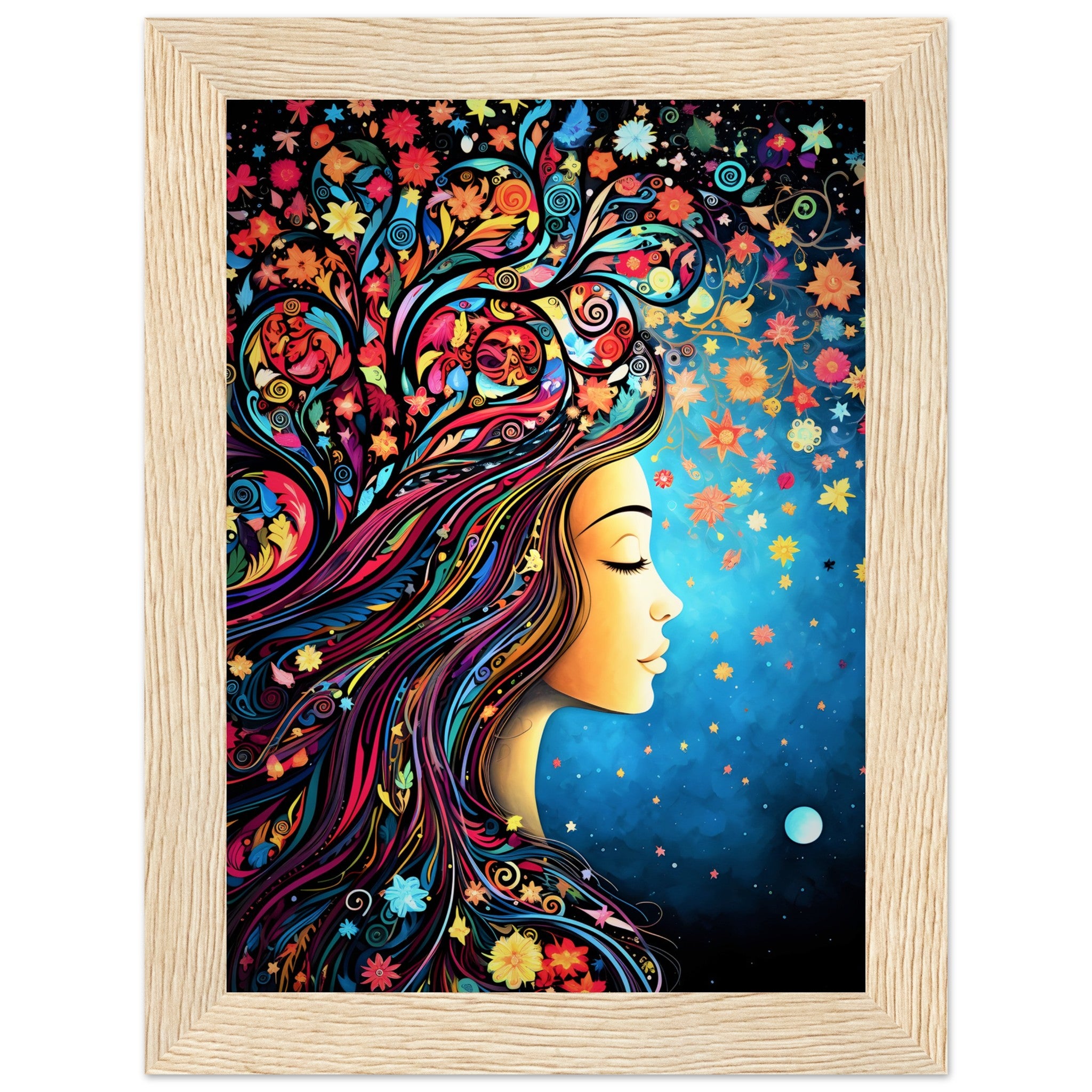 Floral Tree Art Girl Character Wall Art