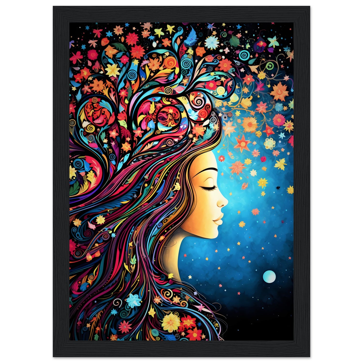 Floral Tree Art Girl Character Wall Art