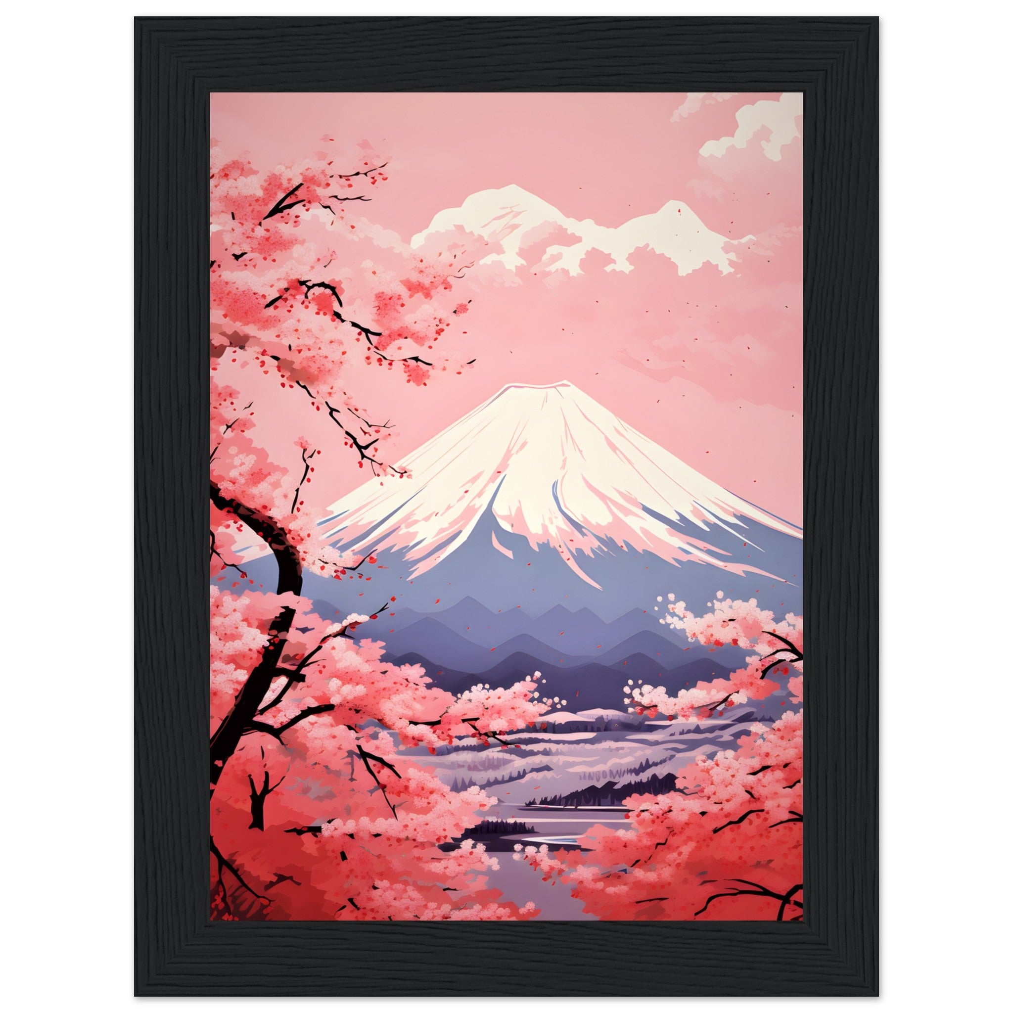 Pink Sakura Bloom and Mount Fuji Wall Art