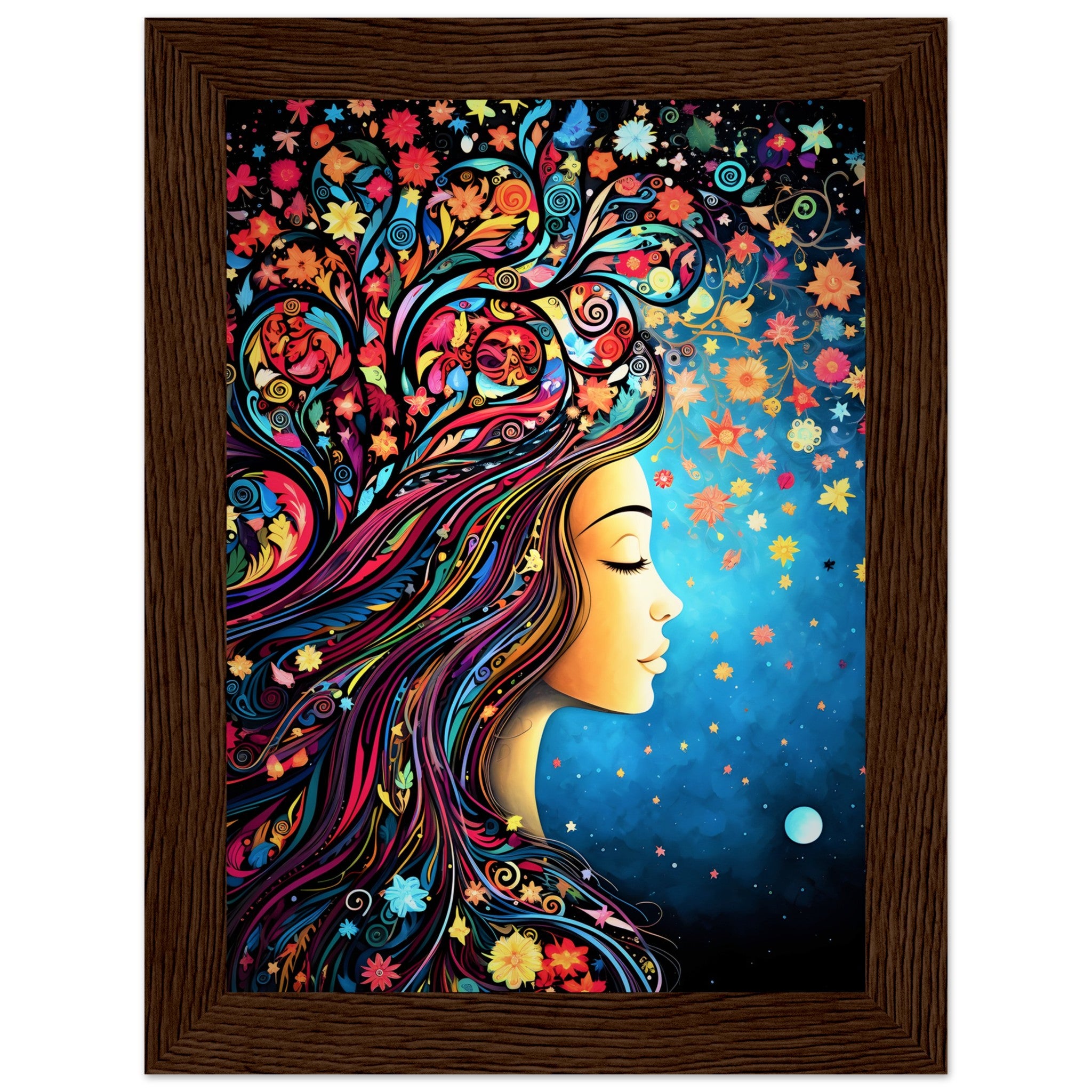 Floral Tree Art Girl Character Wall Art