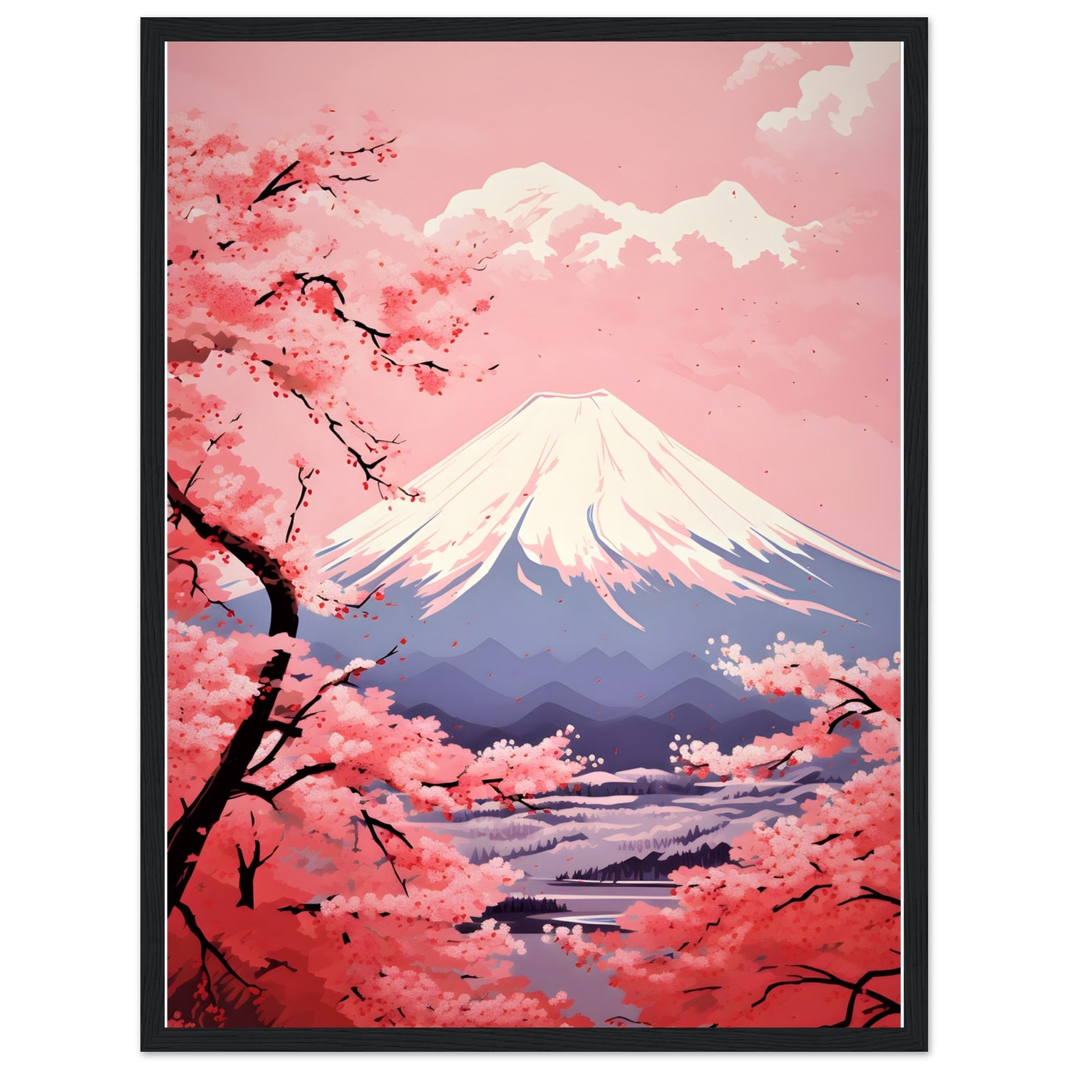 Pink Sakura Bloom and Mount Fuji Wall Art