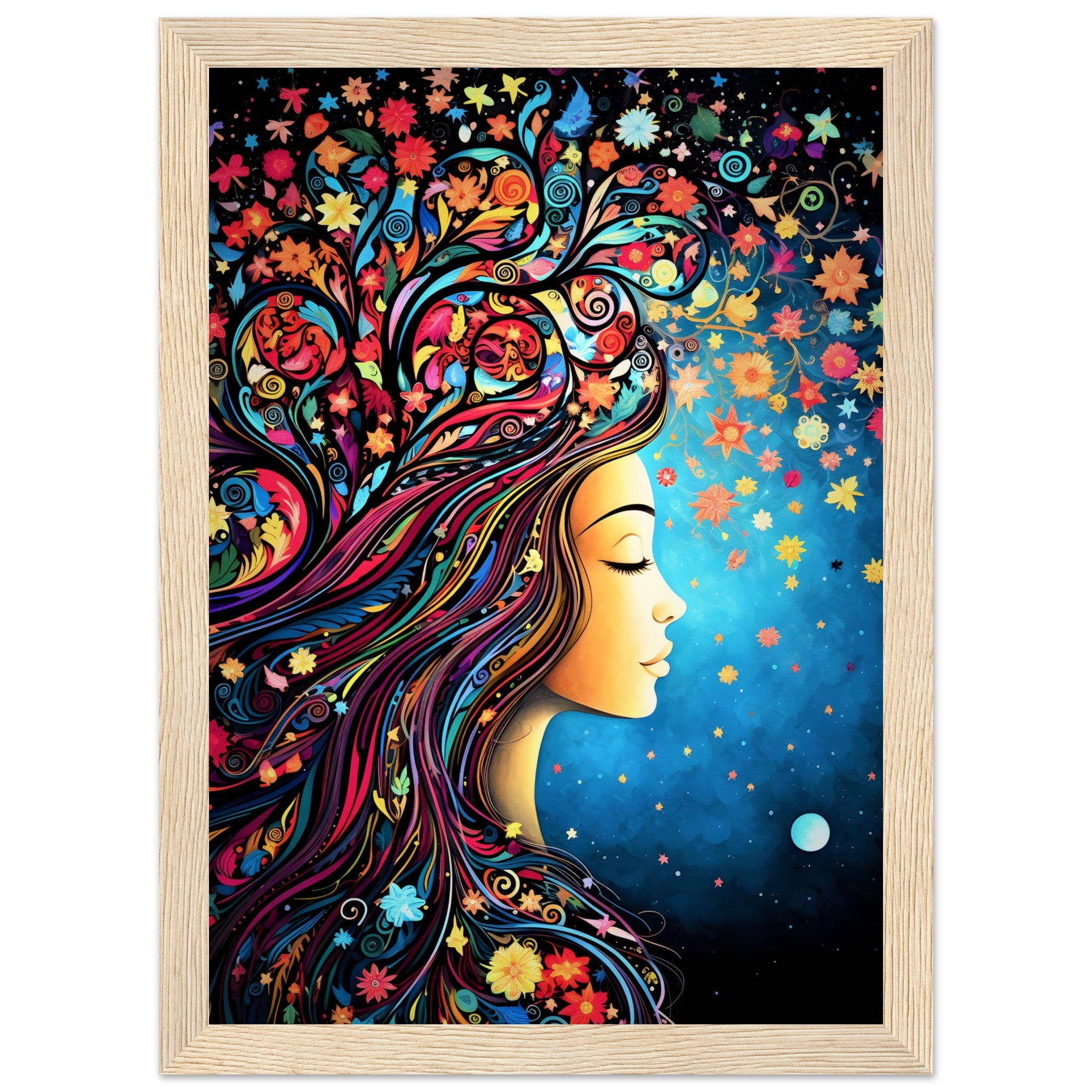 Floral Tree Art Girl Character Wall Art