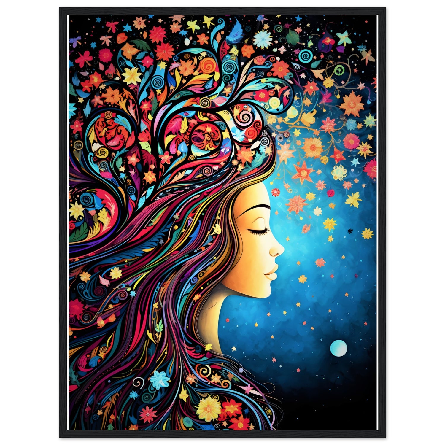 Floral Tree Art Girl Character Wall Art