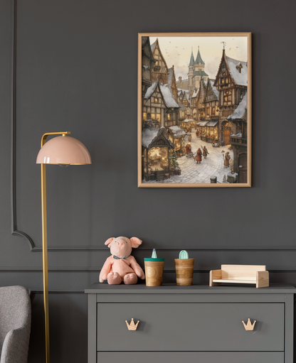 Dreamy Fairytale Christmas Town Wall Art Design