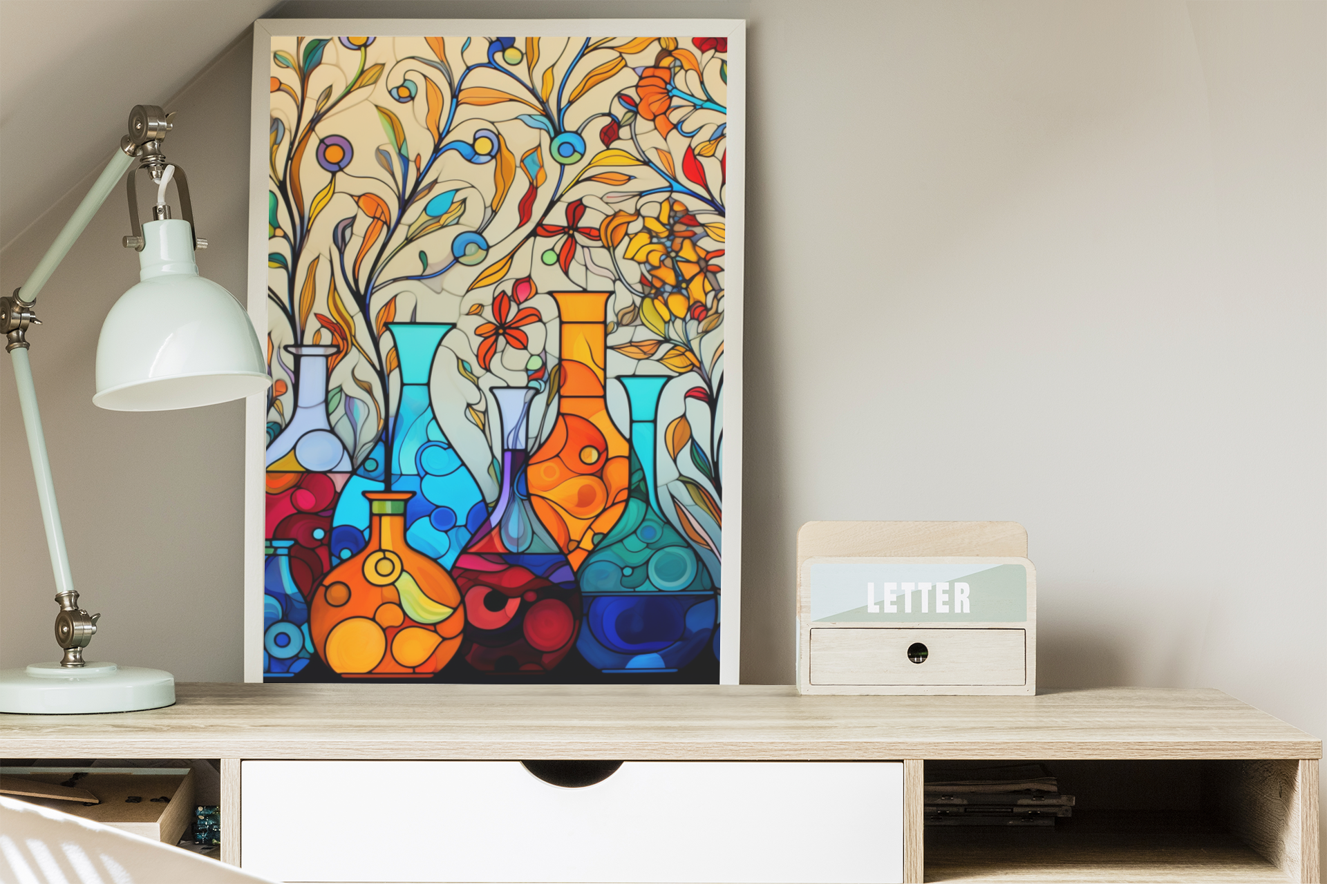 Stained Glass Floral Chemistry Lab Wall Art Design