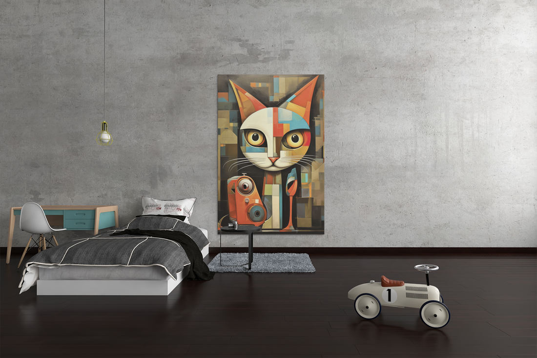 Abstract Cat With Geometrical Pattern Wall Art Design