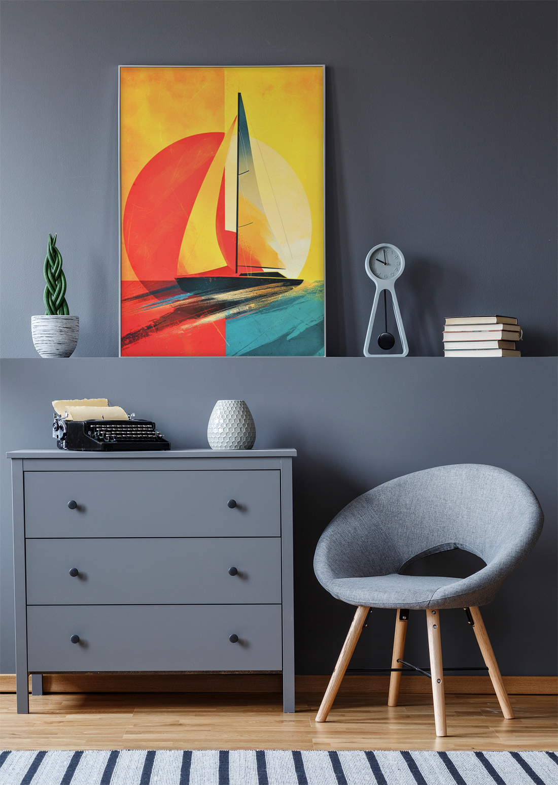 Abstract Sail Sunset Boat Scene Wall Art