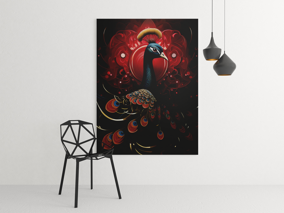 Red and Black Elegant Peacock Wall Art