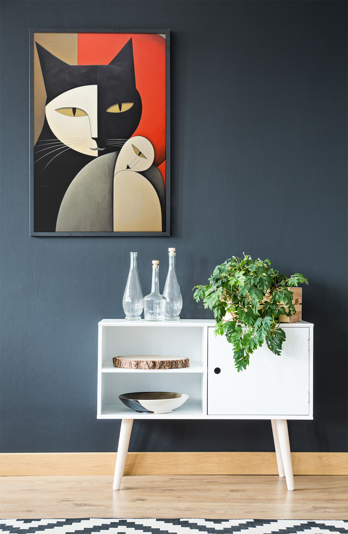 Black and White Cat With A Cyclop Wall Art Design