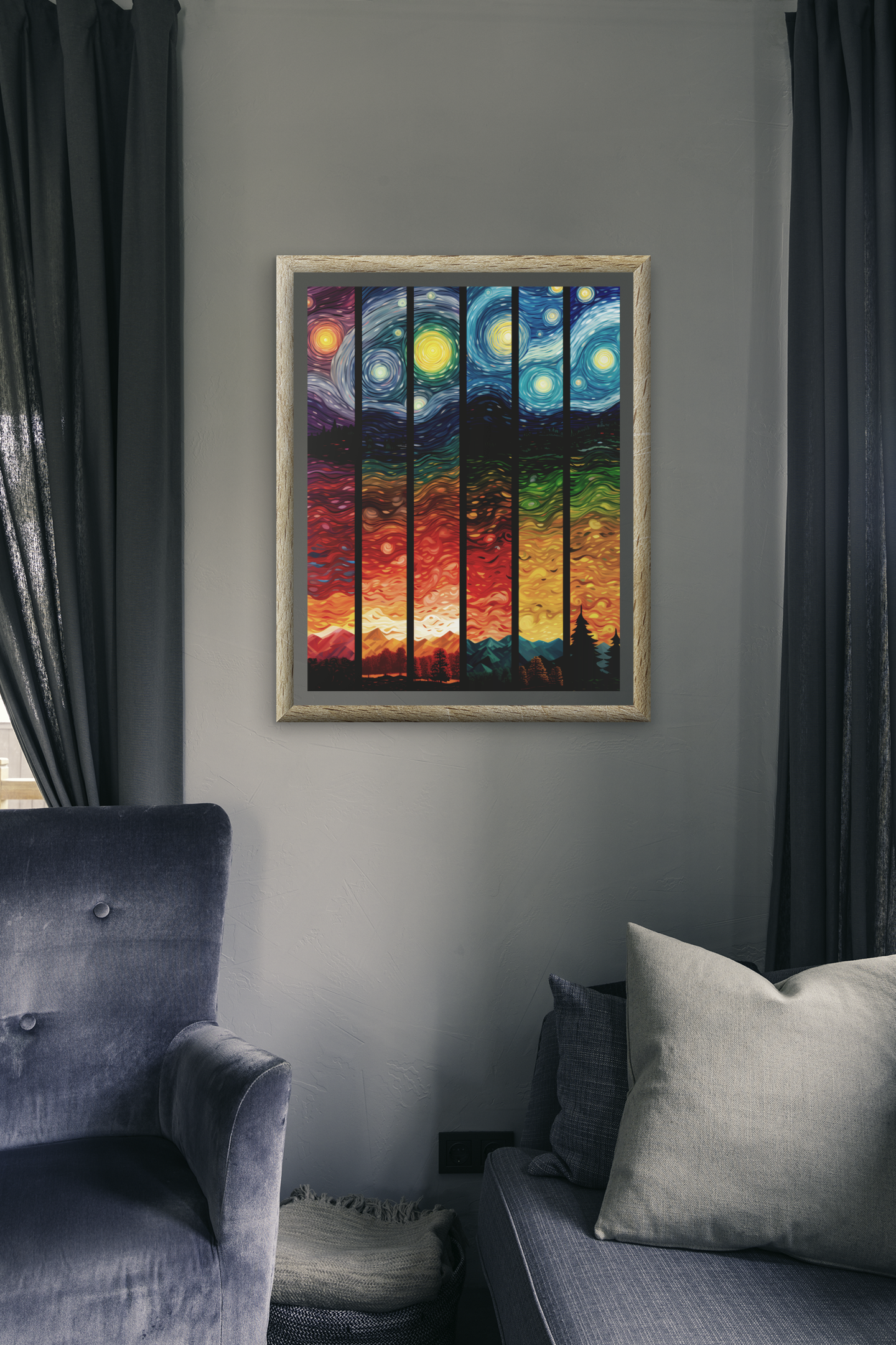 Color Spectrum Starry Night Wall Art Design