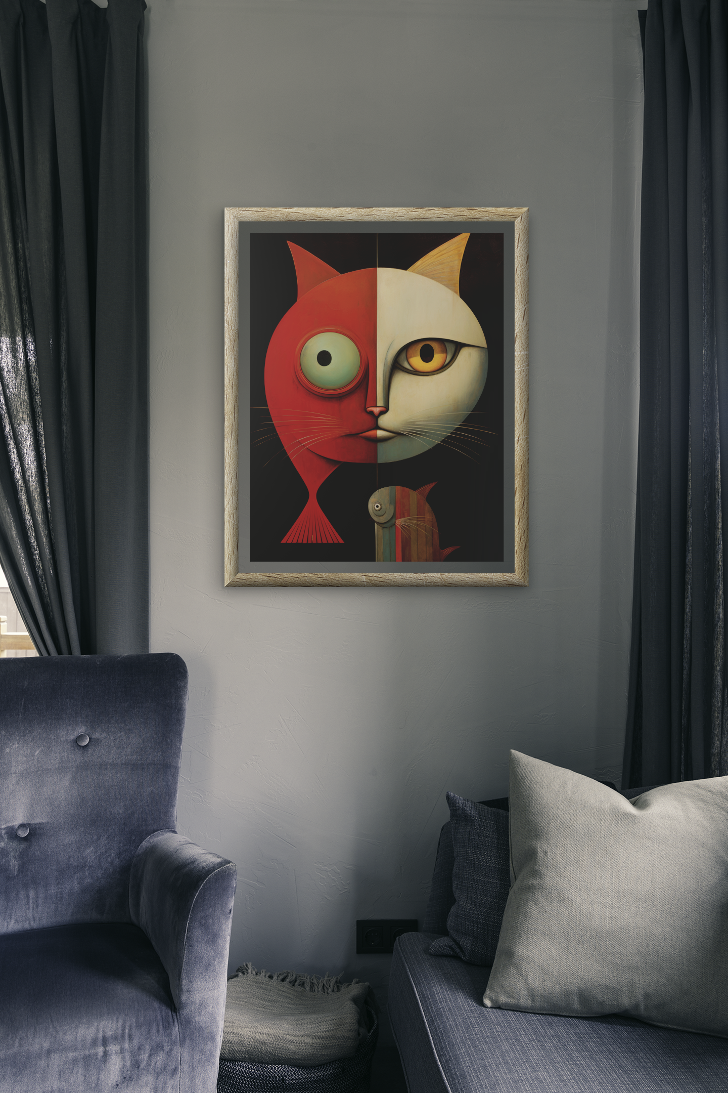 Fish-Cat Hybrid Wall Art Design