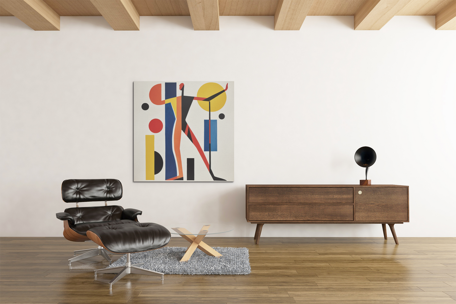 Abstract Suprematism Style Man Posing Figure Wall Art Design