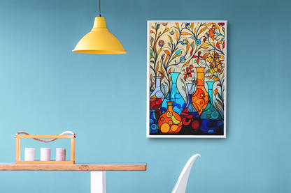 Stained Glass Floral Chemistry Lab Wall Art Design