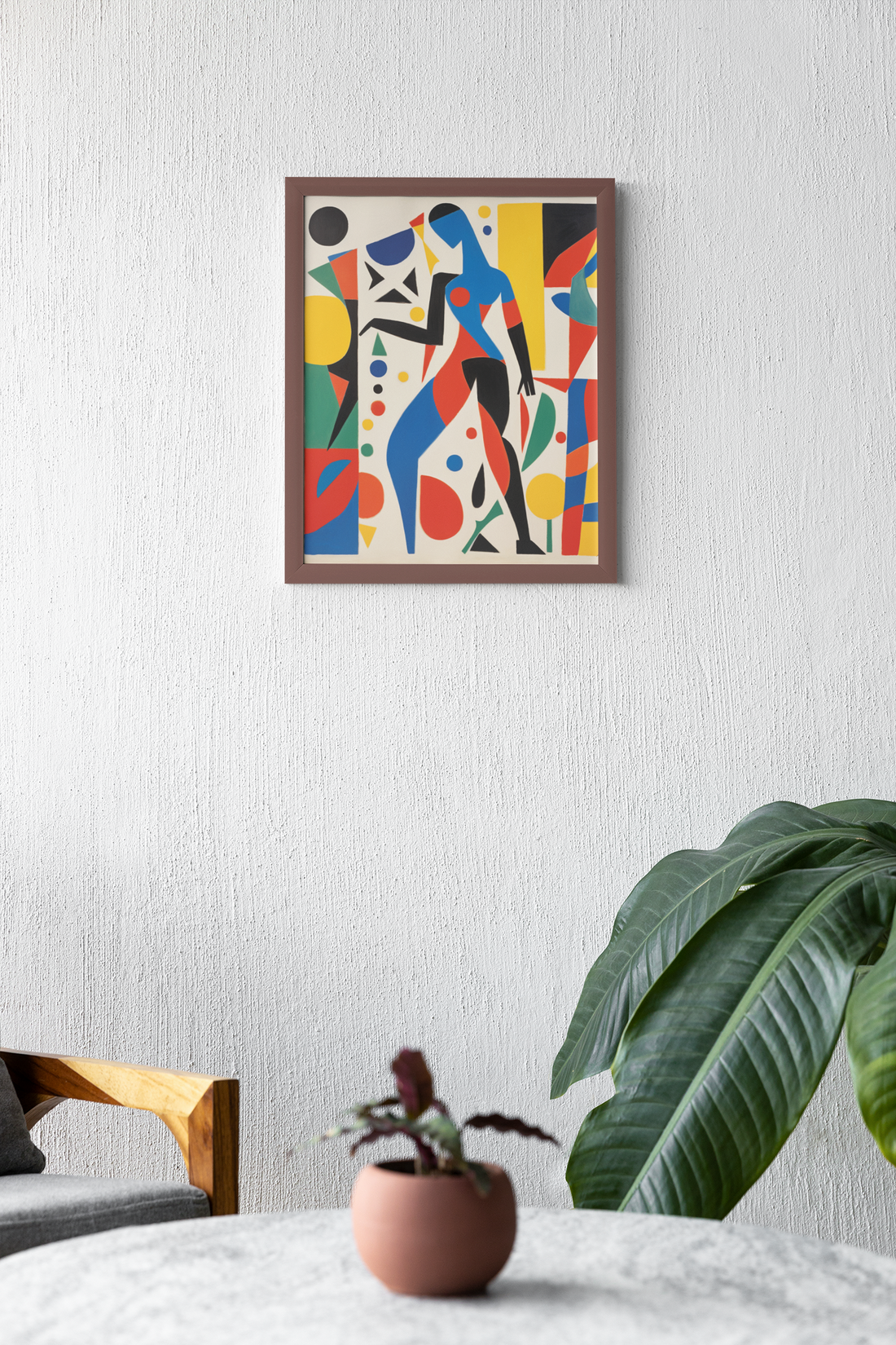 Abstract Woman Figure in Bright Geometric Shapes Wall Art Design