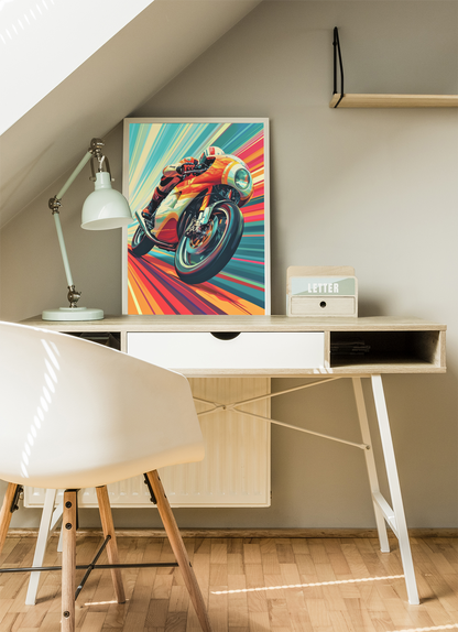 Inline Four Racing Motorcycle Colorful Wall Art