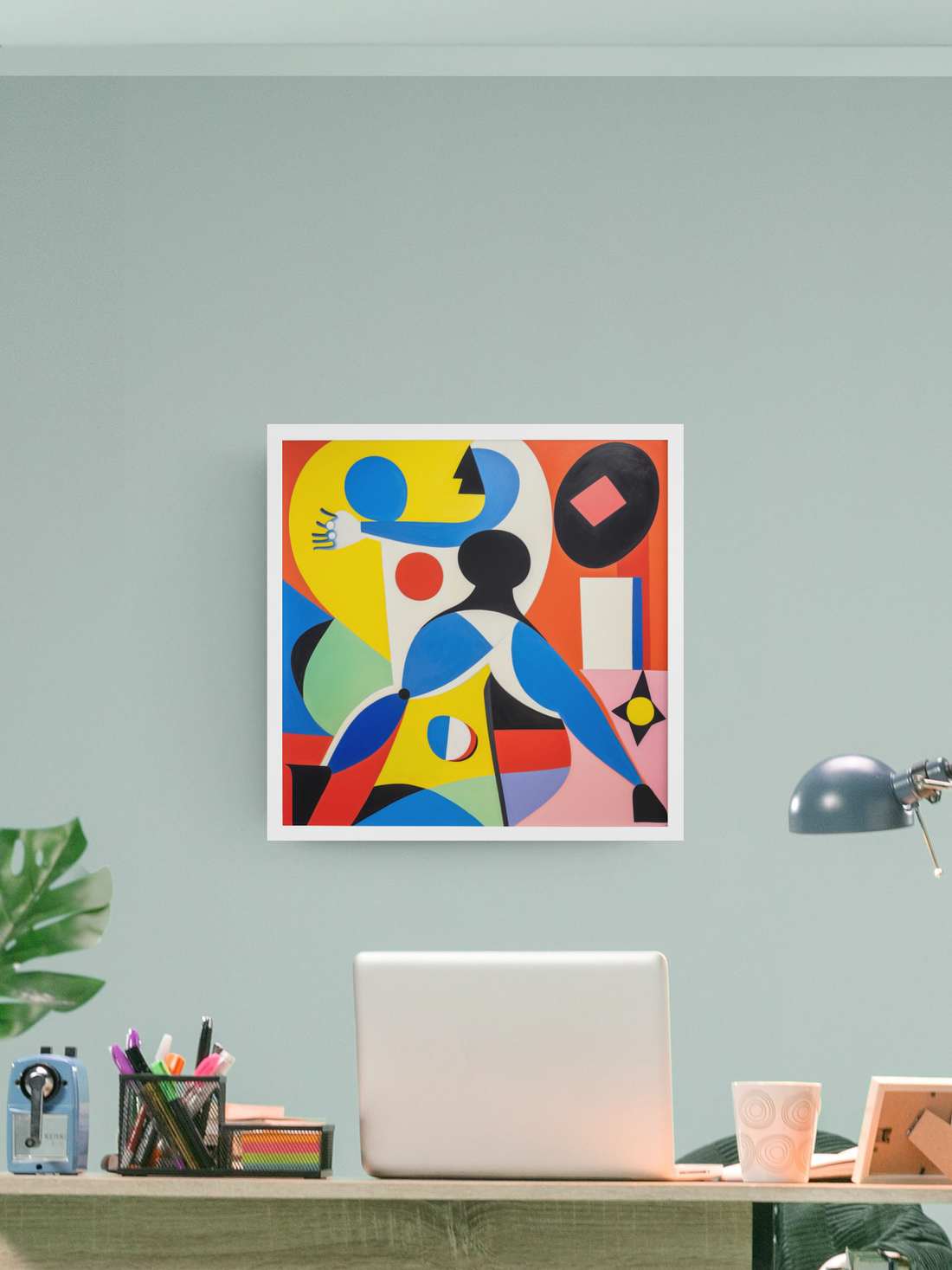 Abstract Fitness Woman Figure in Geometric Shapes Wall Art