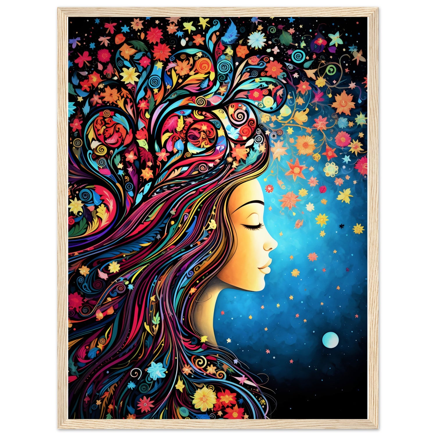 Floral Tree Art Girl Character Wall Art