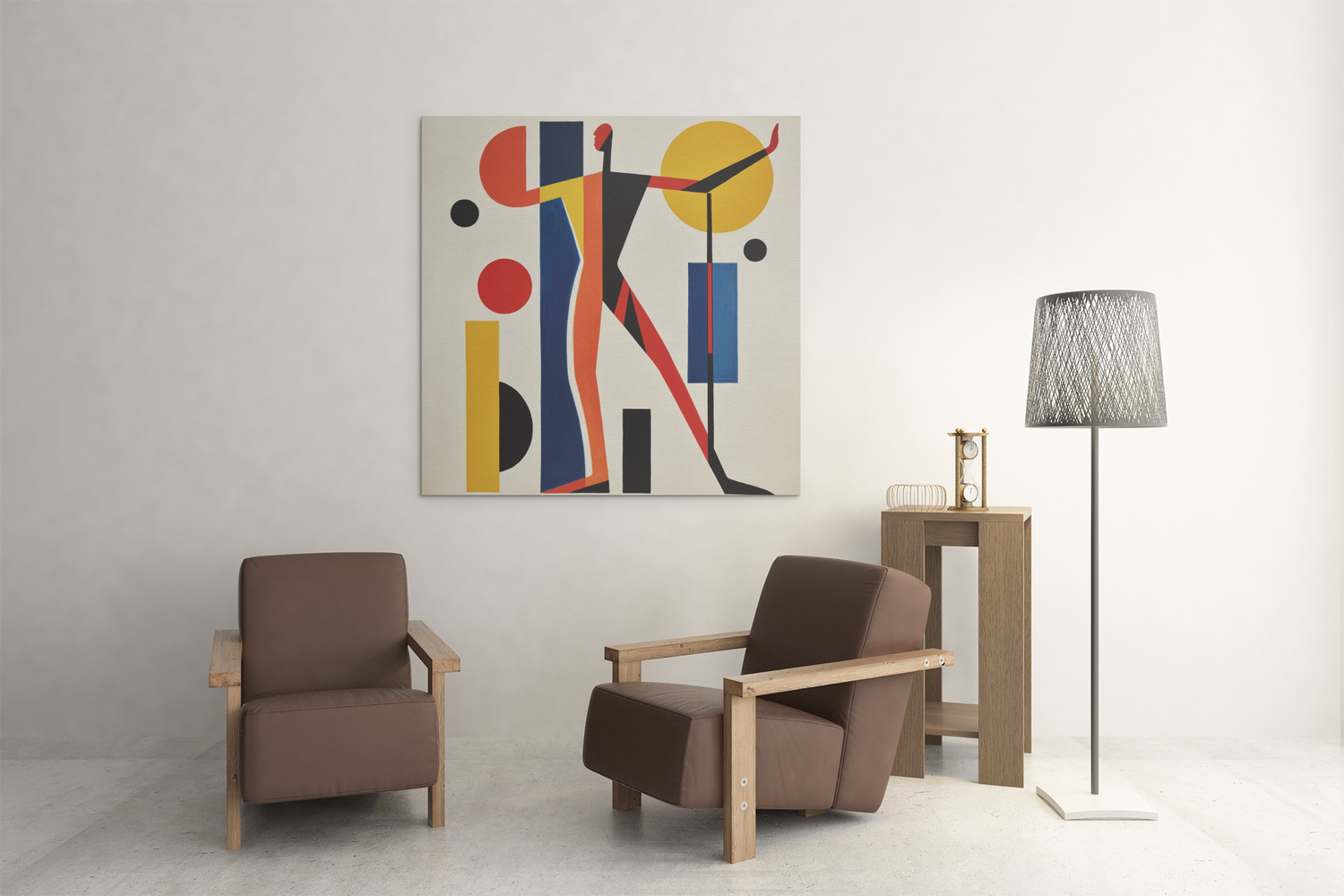 Abstract Suprematism Style Man Posing Figure Wall Art Design