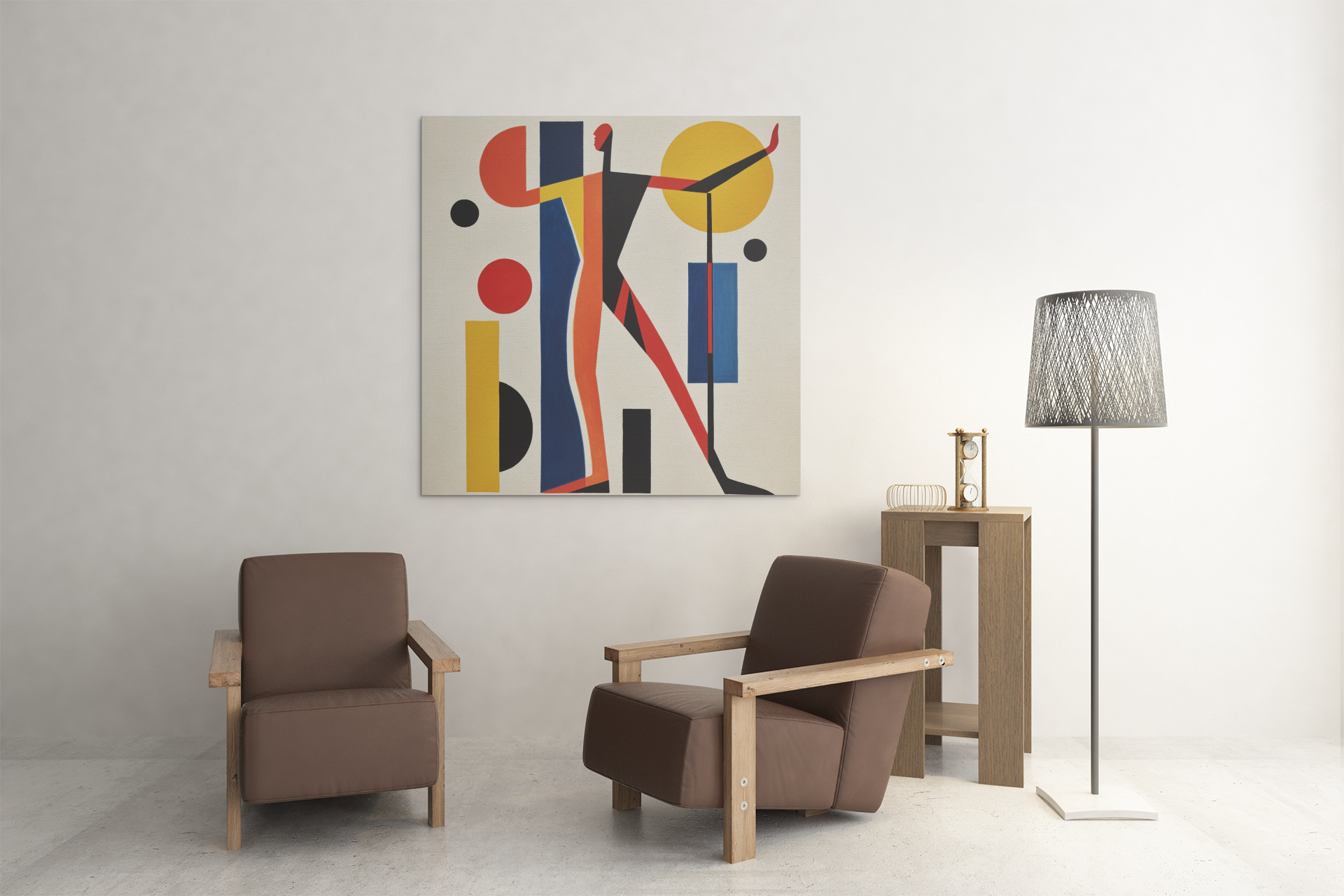 Abstract Suprematism Style Man Posing Figure Wall Art Design