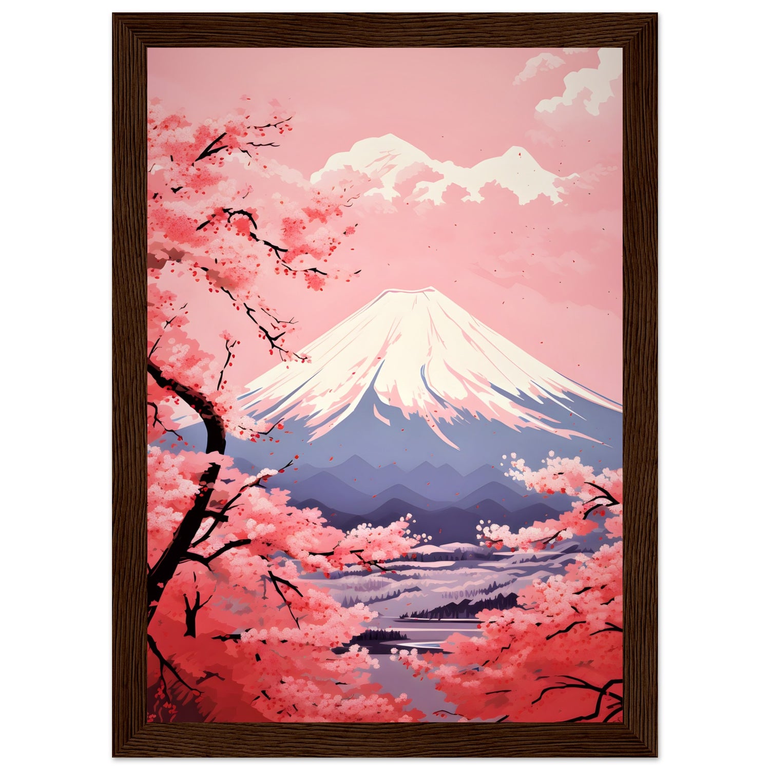 Pink Sakura Bloom and Mount Fuji Wall Art