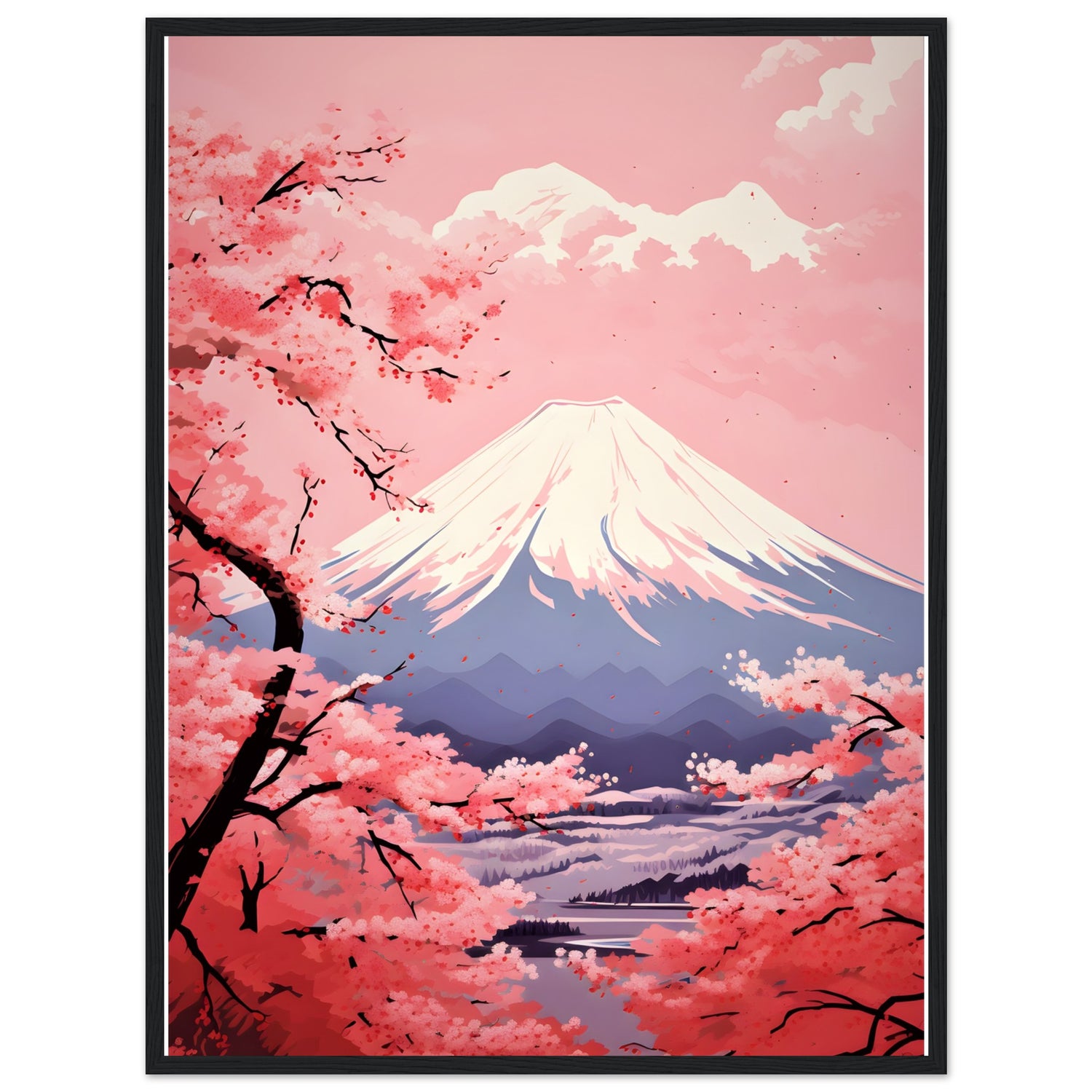 Pink Sakura Bloom and Mount Fuji Wall Art