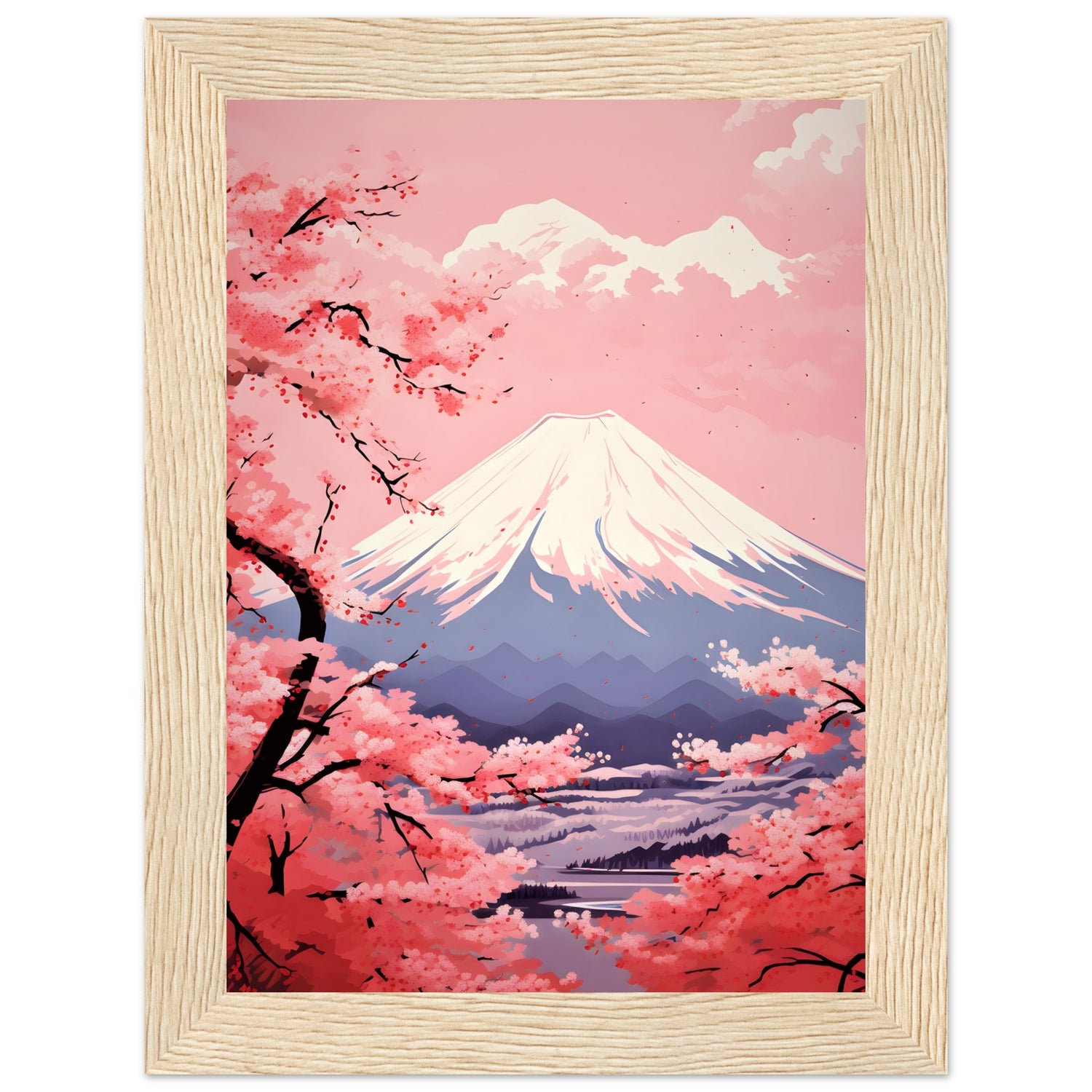 Pink Sakura Bloom and Mount Fuji Wall Art