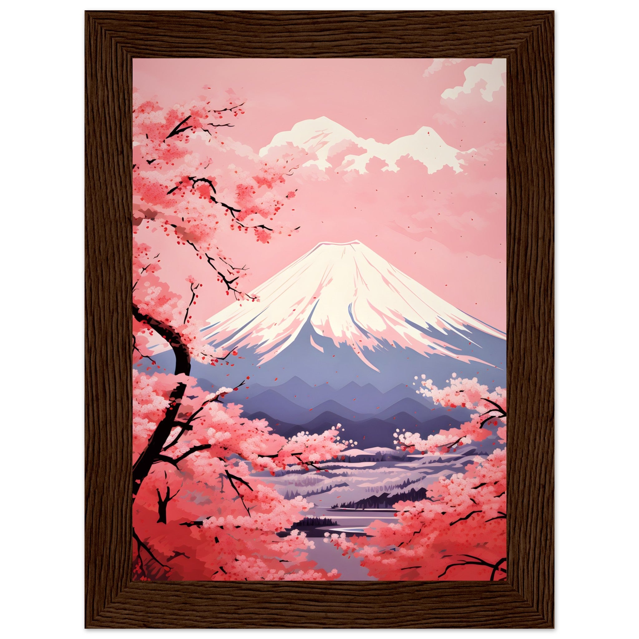 Pink Sakura Bloom and Mount Fuji Wall Art