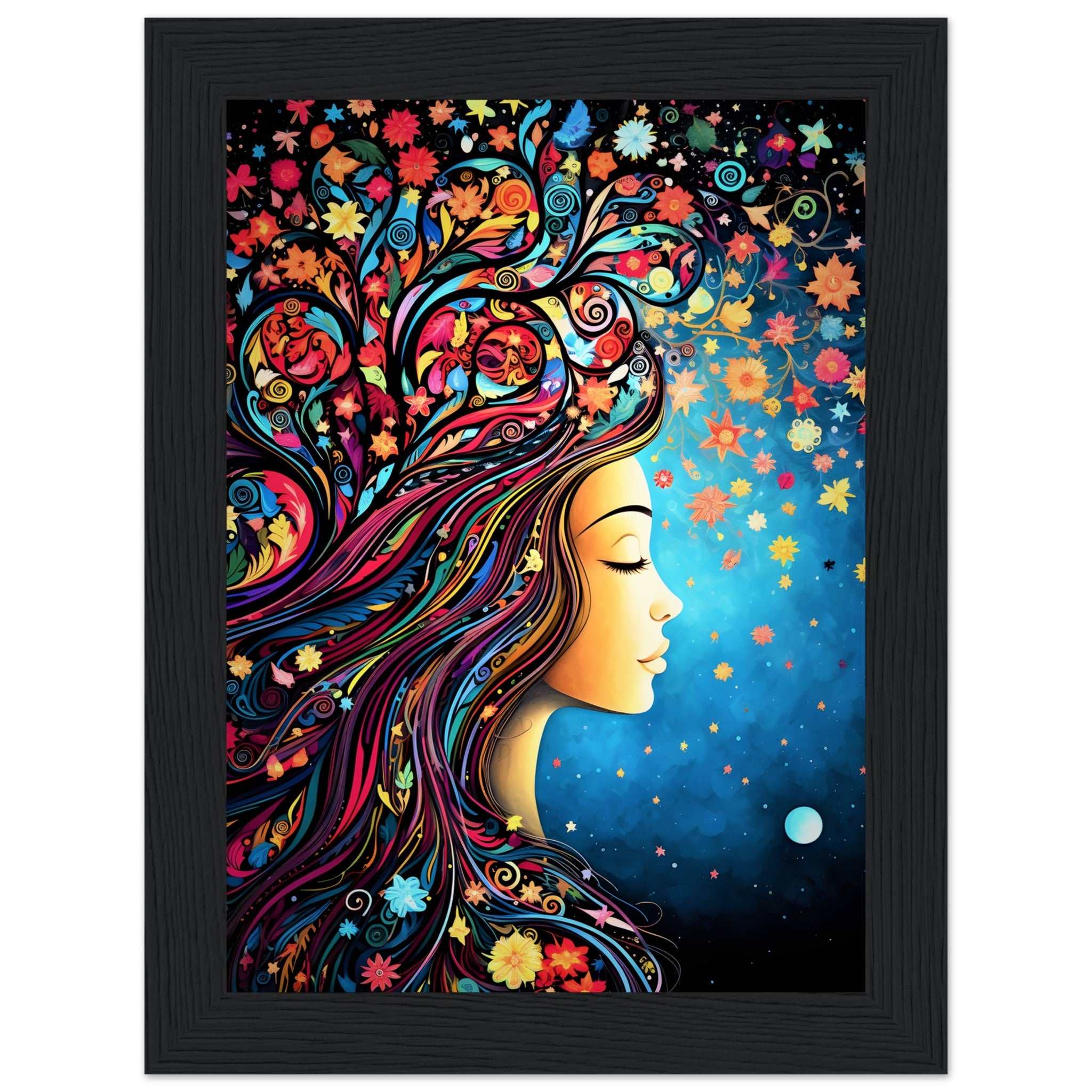 Floral Tree Art Girl Character Wall Art