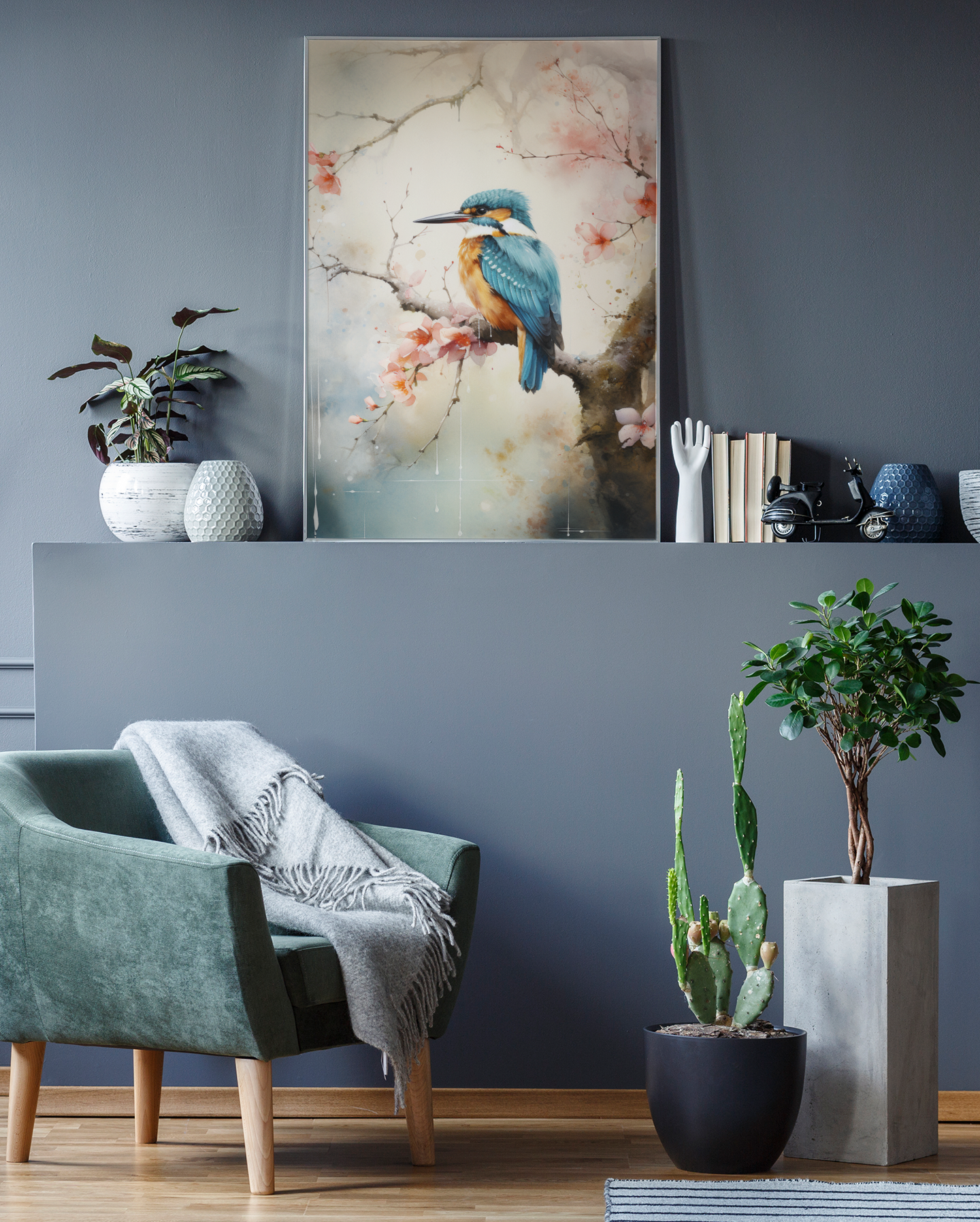 Japanese Style Rainy Day Kingfisher Wall Art