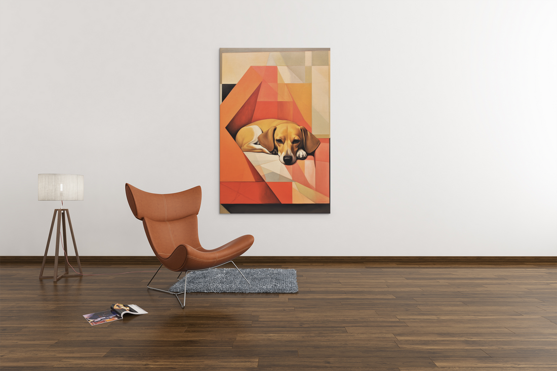 Ginger Dog Sleeping On Abstract Blankets Wall Art