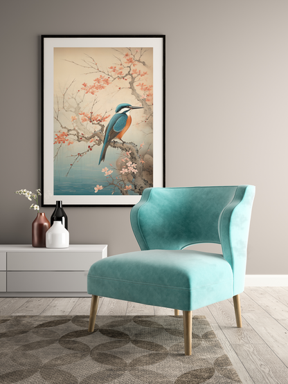 Japanese Style Sakura Tranquility Kingfisher Wall Art