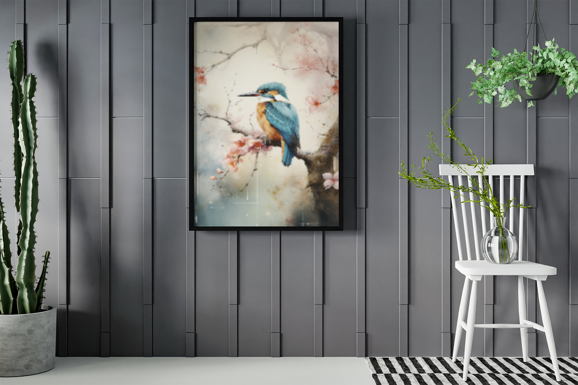 Japanese Style Rainy Day Kingfisher Wall Art