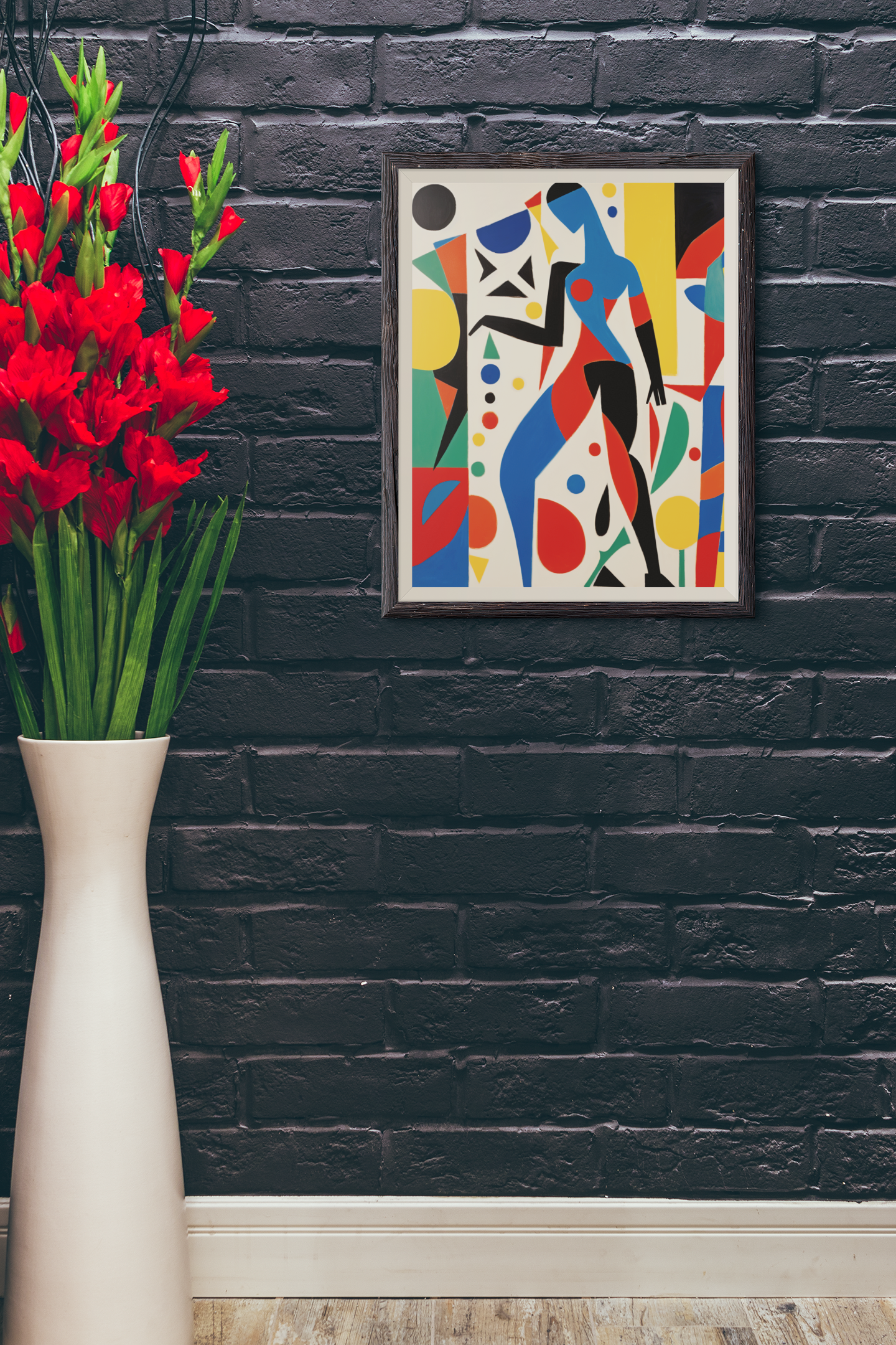 Abstract Woman Figure in Bright Geometric Shapes Wall Art Design