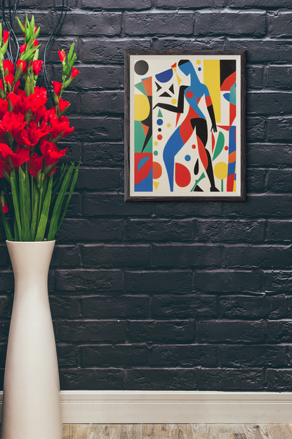 Abstract Woman Figure in Bright Geometric Shapes Wall Art Design