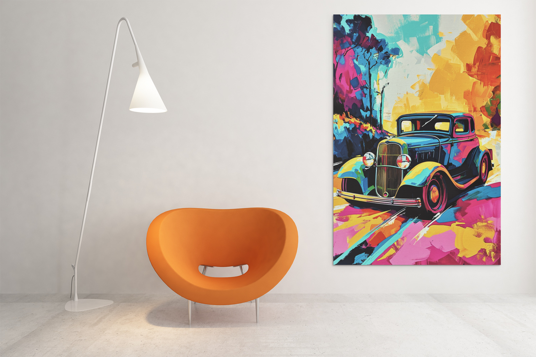 Colorful Old-Timer Car Scene Wall Art