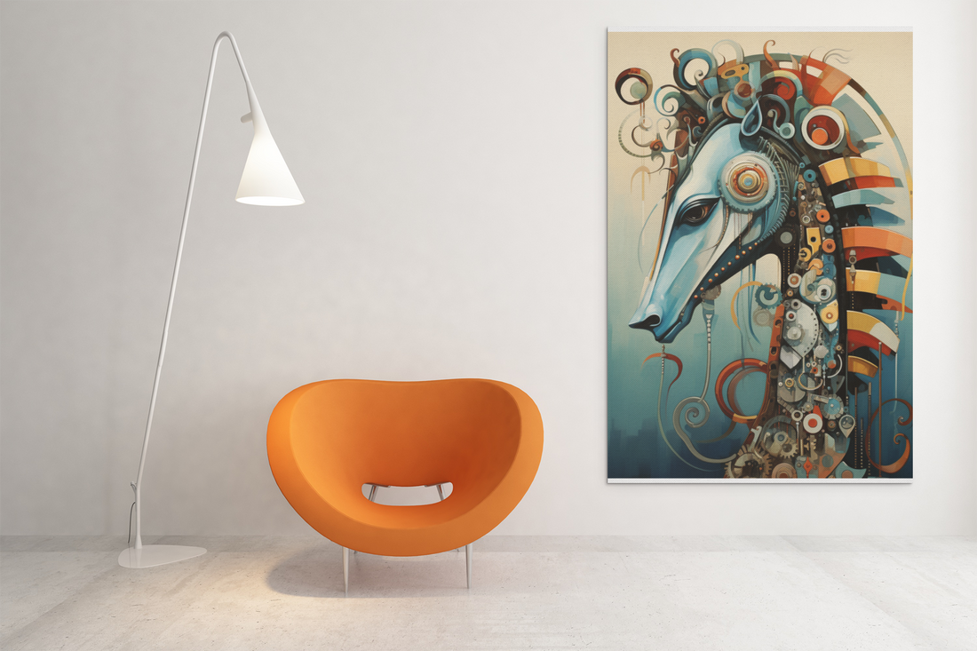 Elegant Mechanical Abstraction Sea Horse Wall Art