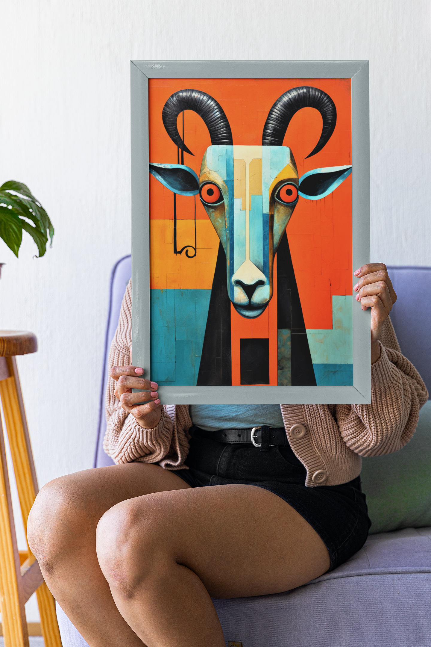 Red Eyed Abstract Goat Wall Art