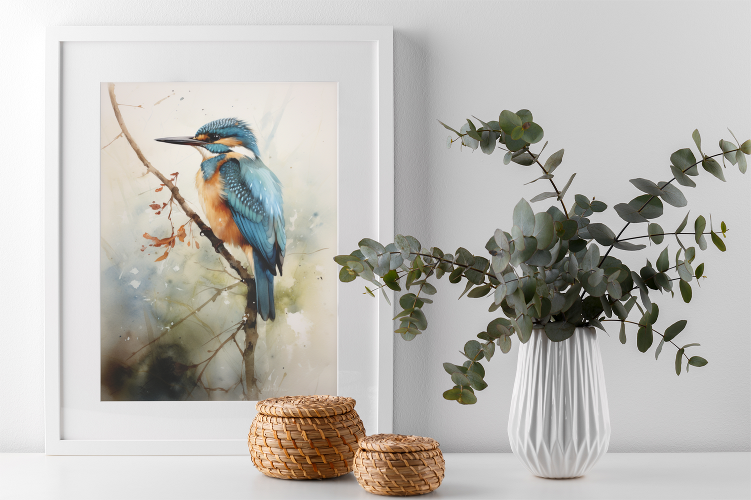 Soft Watercolors Japanese Kingfisher Wall Art