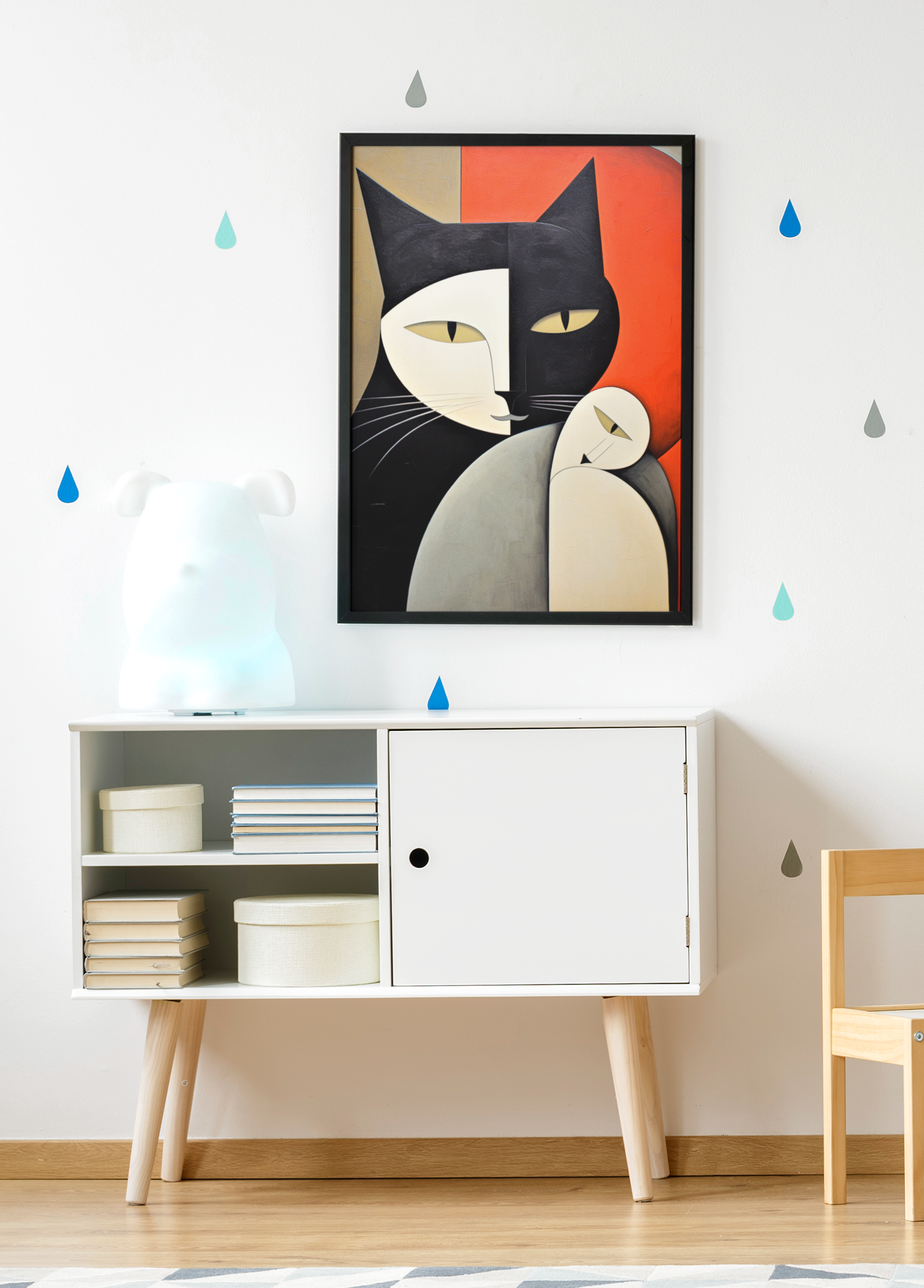 Black and White Cat With A Cyclop Wall Art Design