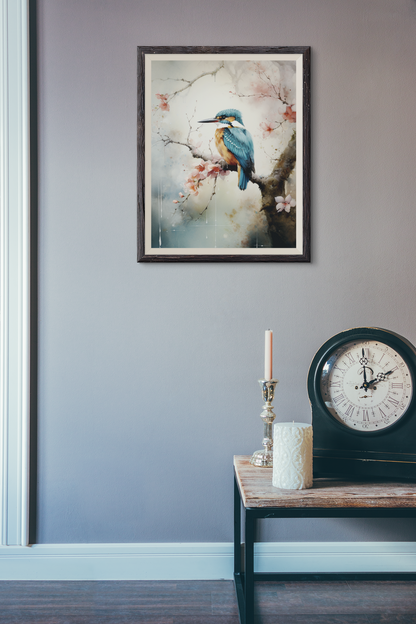 Japanese Style Rainy Day Kingfisher Wall Art