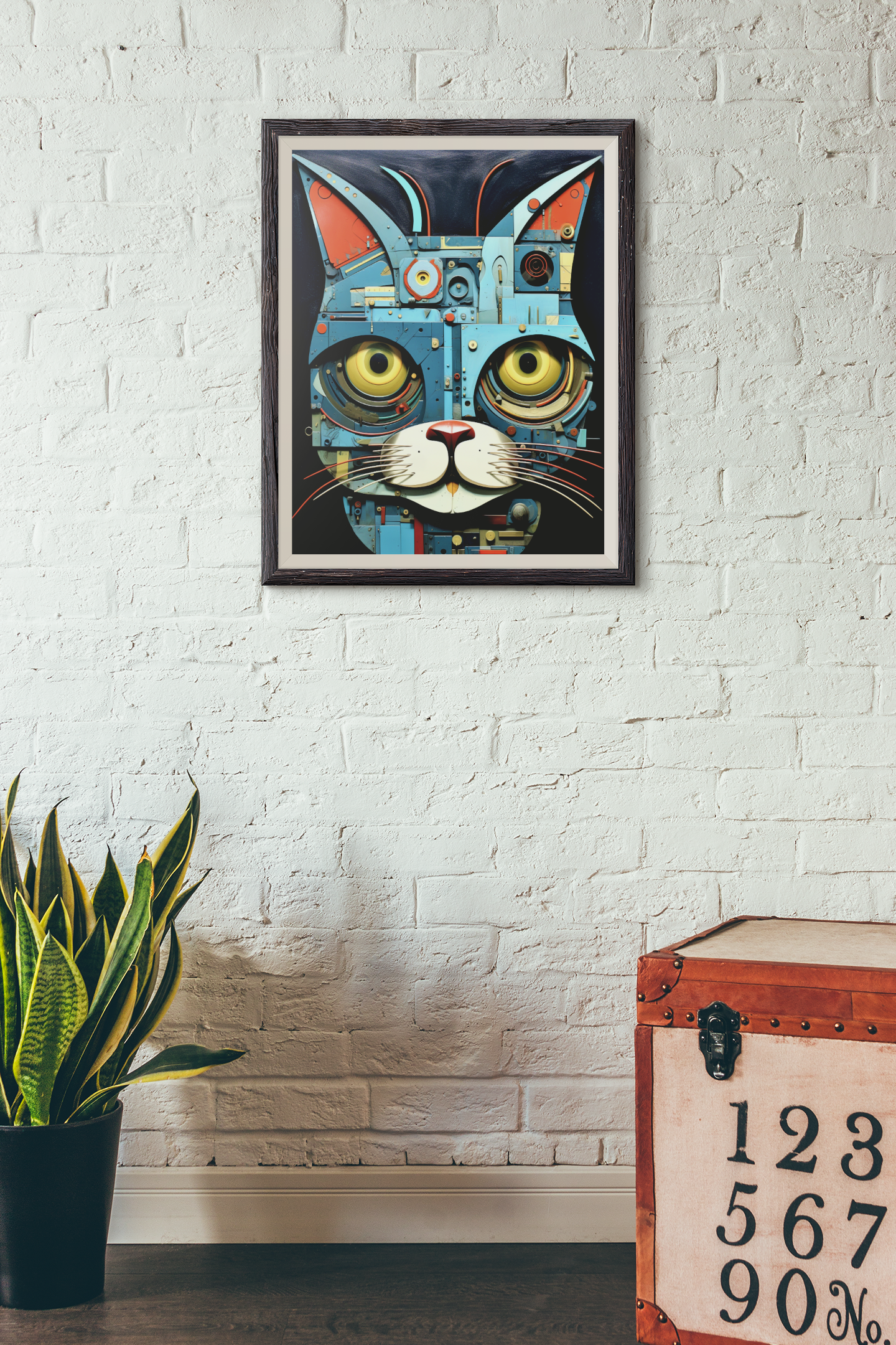 Blue Mechanical Cat Wall Art Design